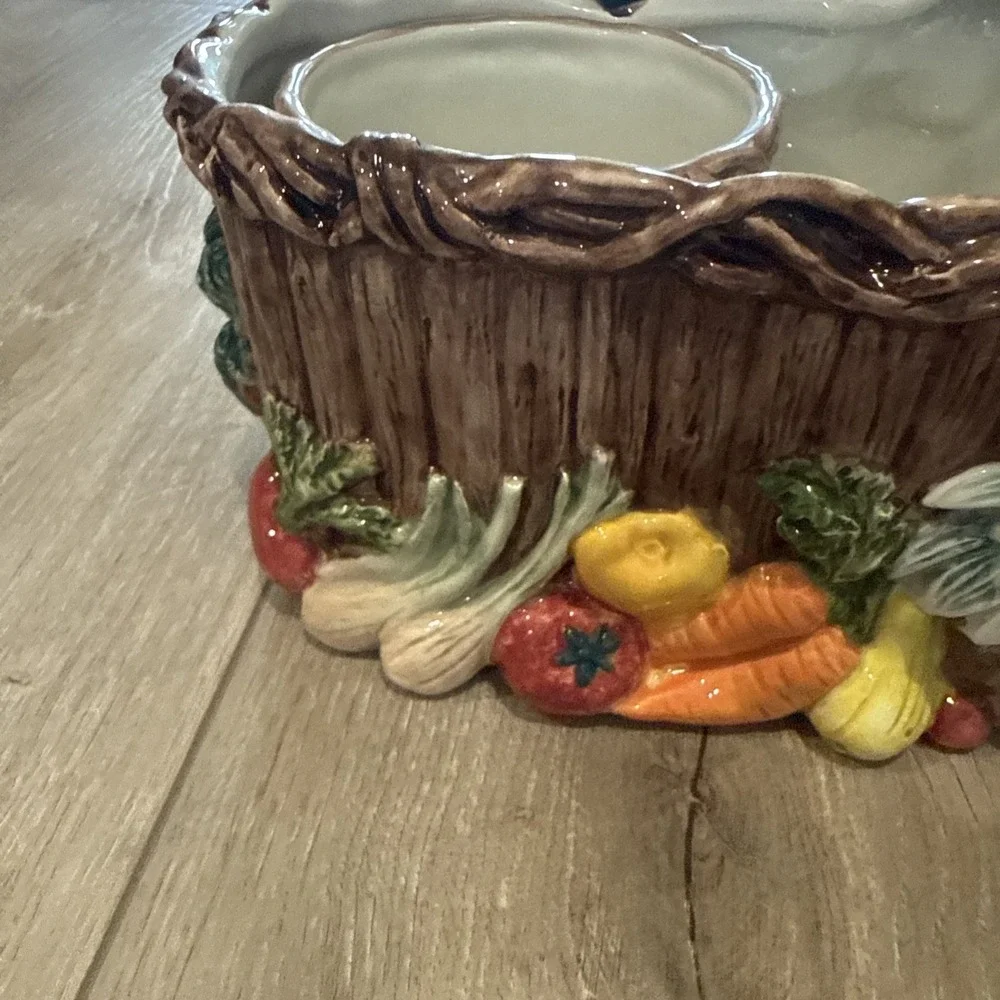 RARE Vintage Fitz and Floyd Coq‎ Du Village Rooster 2 Herb Pots and Tray Planter